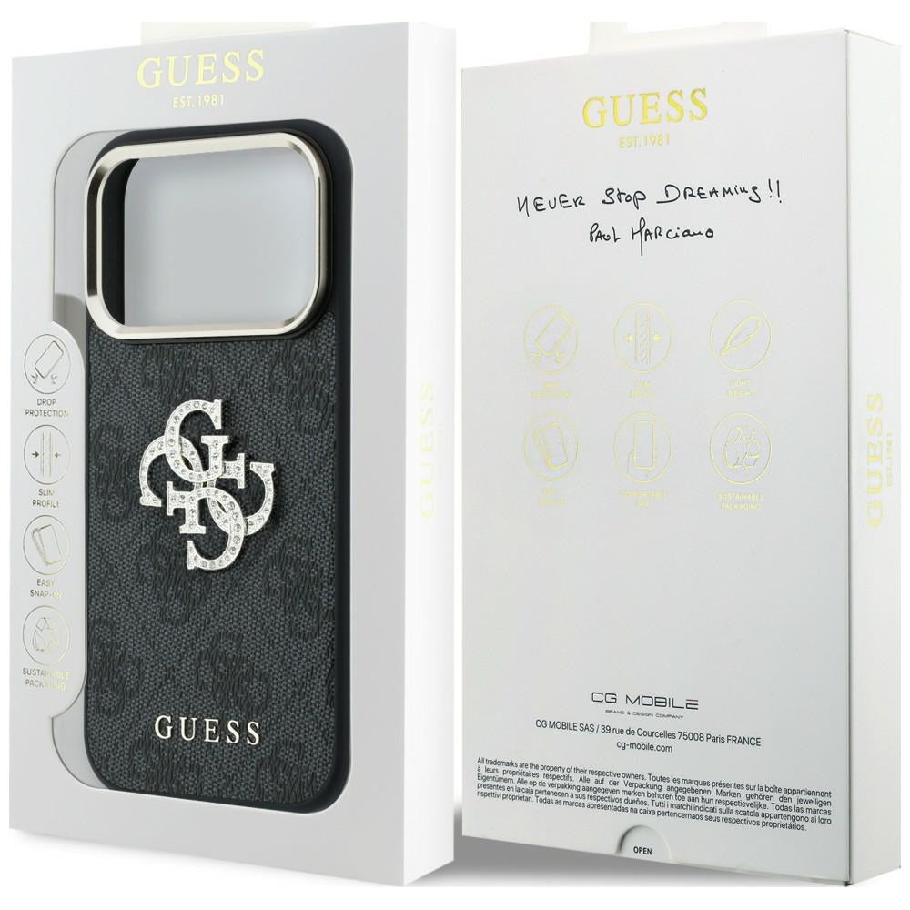 Handyhülle für iPhone 18 Pro / 17 Pro, Guess 4G Big Strass Logo 4G Classic Logo, Schwarz