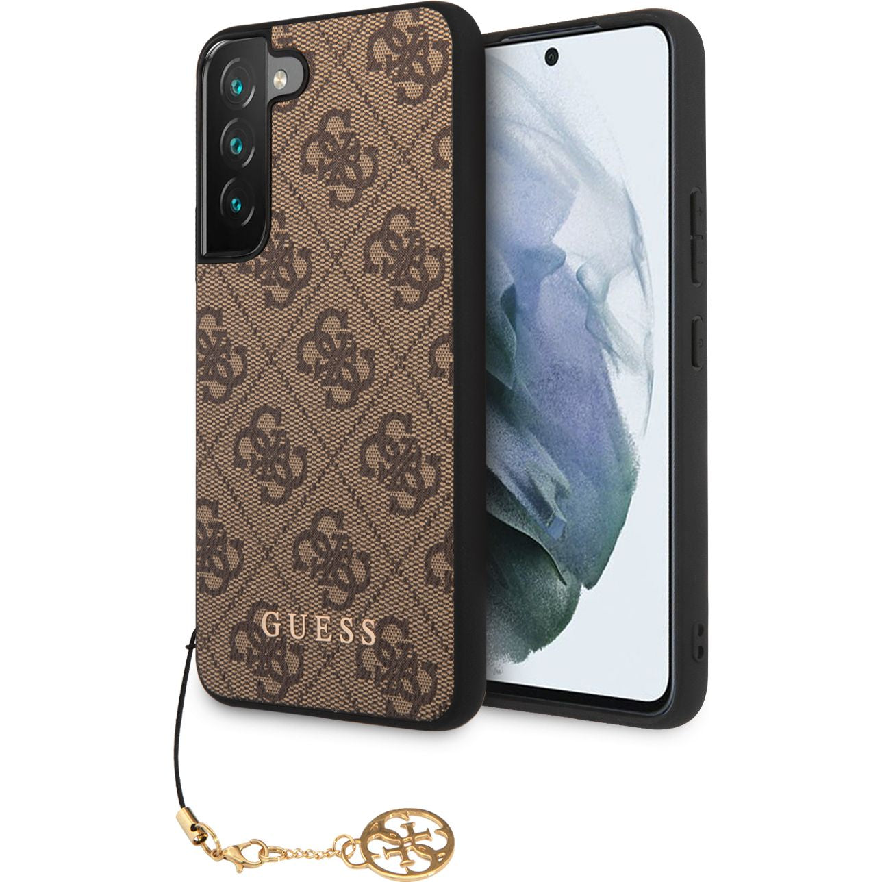Schutzhülle für Galaxy S23, Guess 4G Charms Collection, Braun