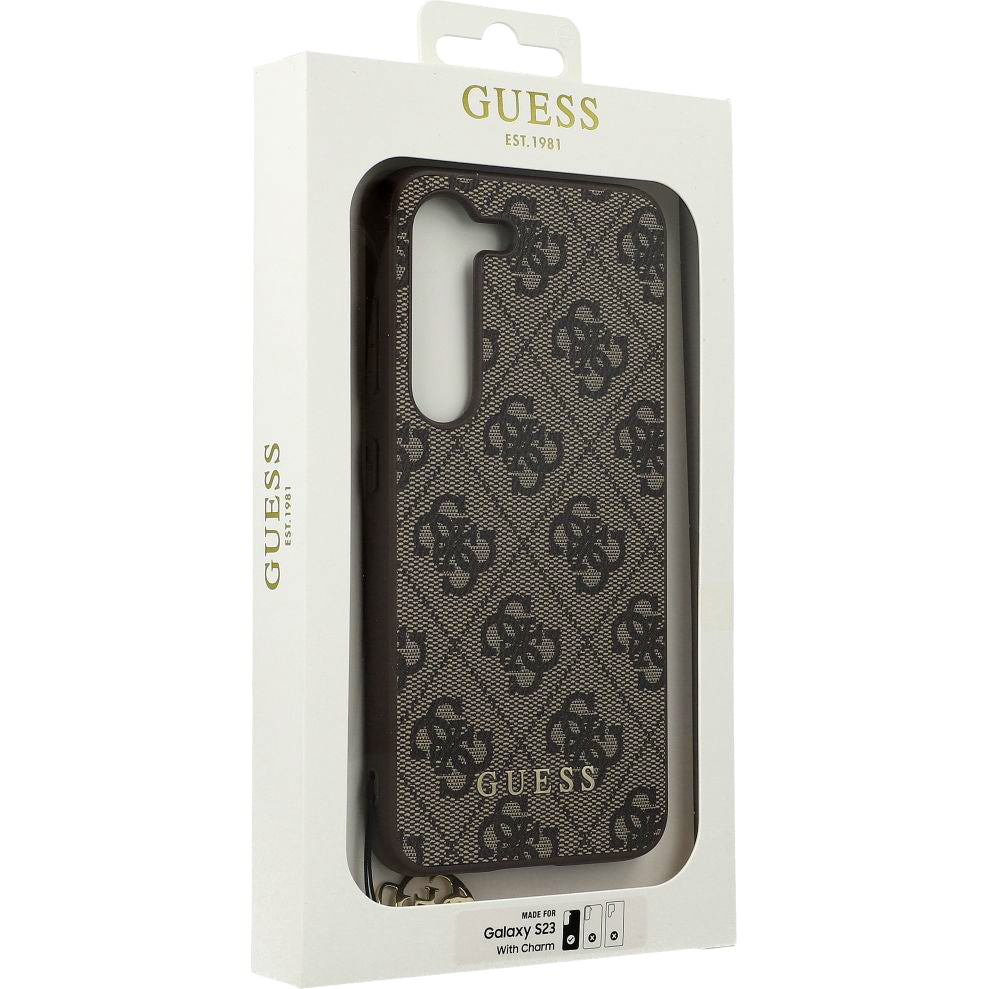 Schutzhülle für Galaxy S23, Guess 4G Charms Collection, Braun