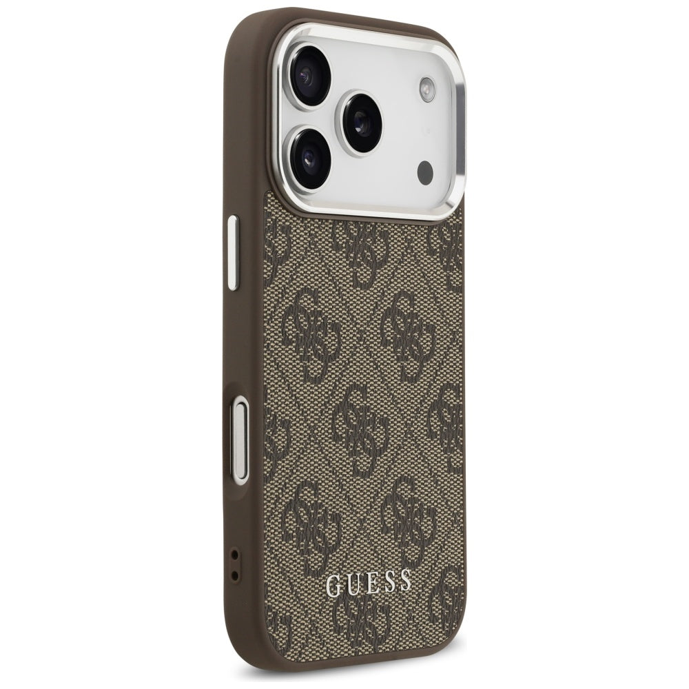Handyhülle für iPhone 17 Pro, Guess Hardcase 4G Classic Logo MagSafe, Braun