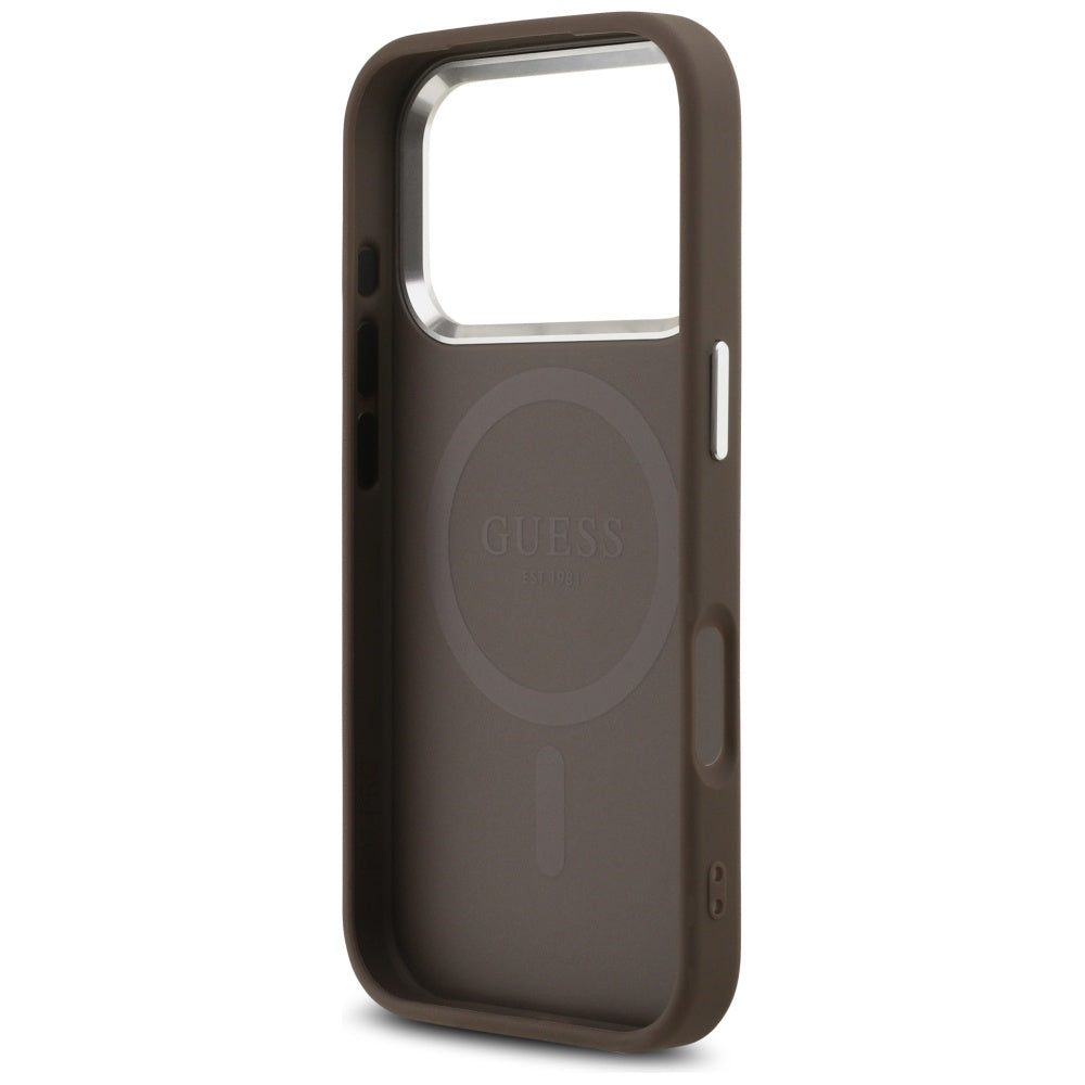 Handyhülle für iPhone 17 Pro, Guess Hardcase 4G Classic Logo MagSafe, Braun