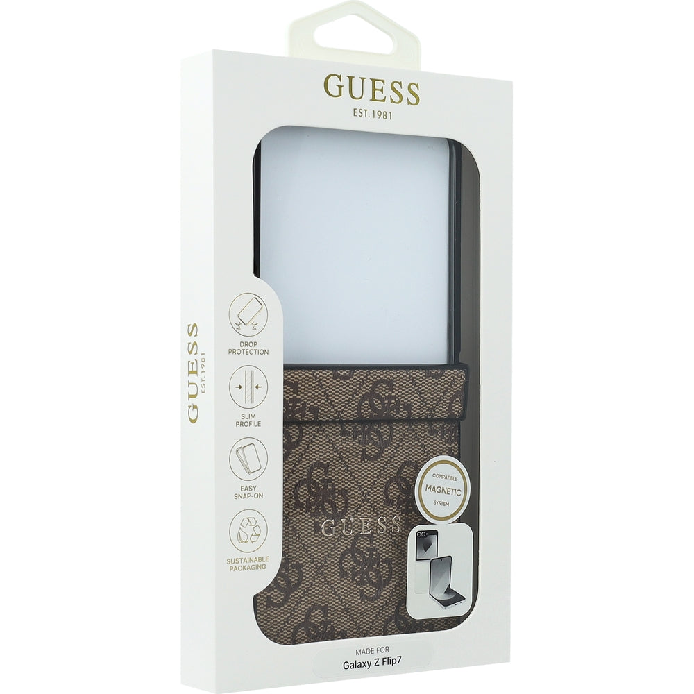 Handyhülle für Galaxy Z Flip7, Guess Hardcase 4G Ring Classic Logo mit MagSafe, Braun