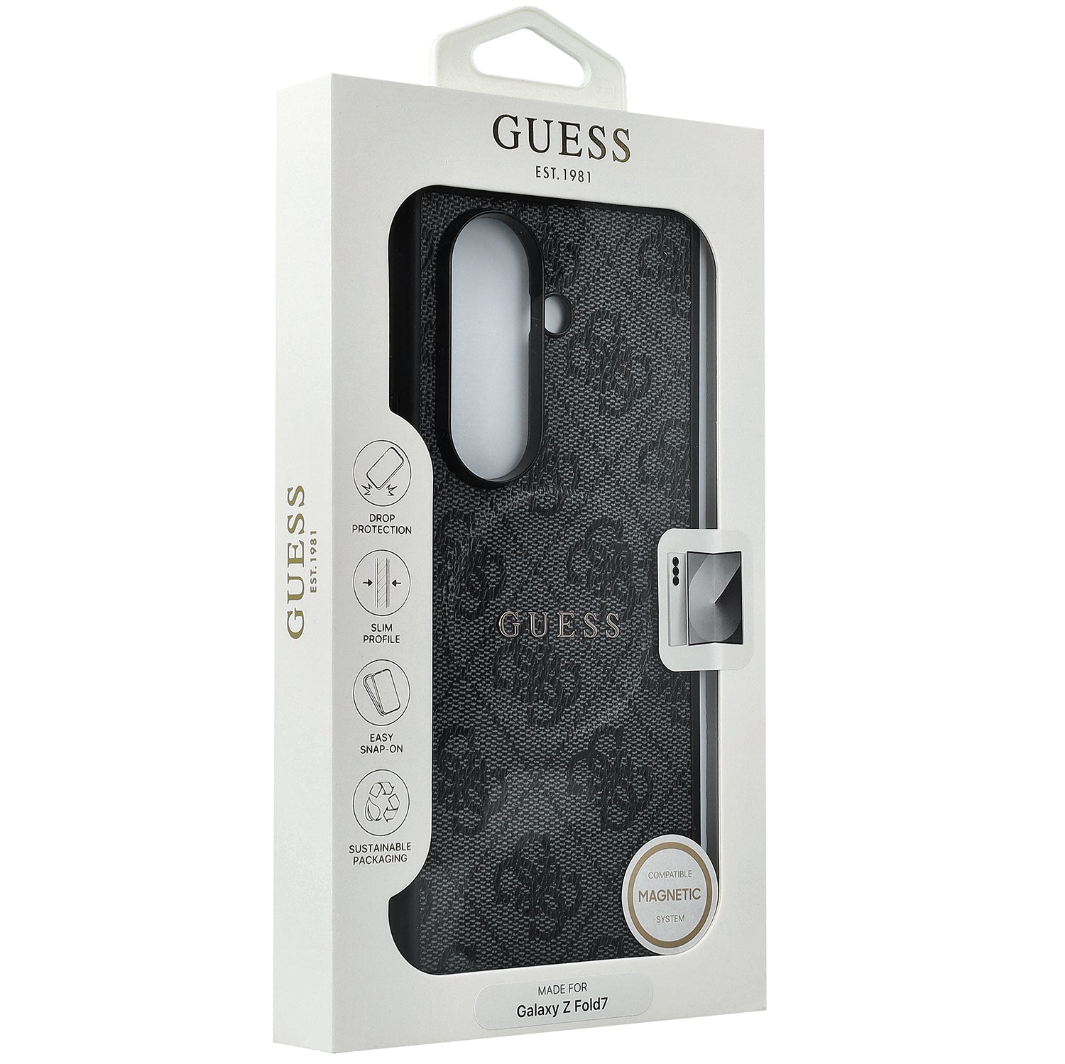 Handyhülle für Galaxy Z Fold7, Guess Hardcase 4G Ring Classic Logo MagSafe, Schwarz
