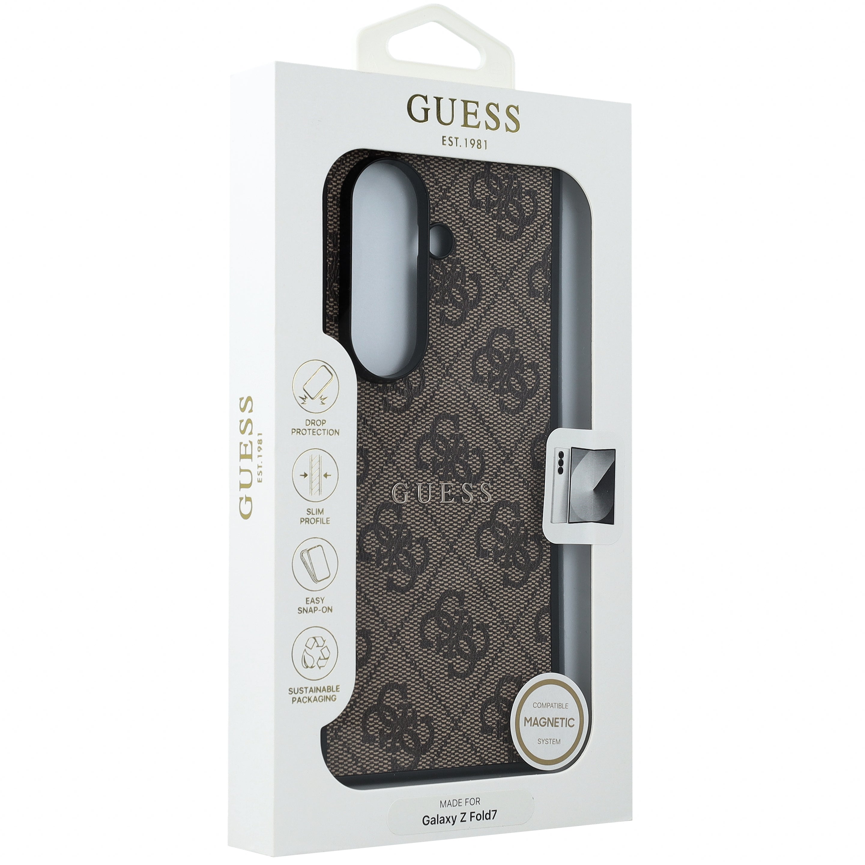 Handyhülle für Galaxy Z Fold7, Guess Hardcase 4G Ring Classic Logo MagSafe, Braun