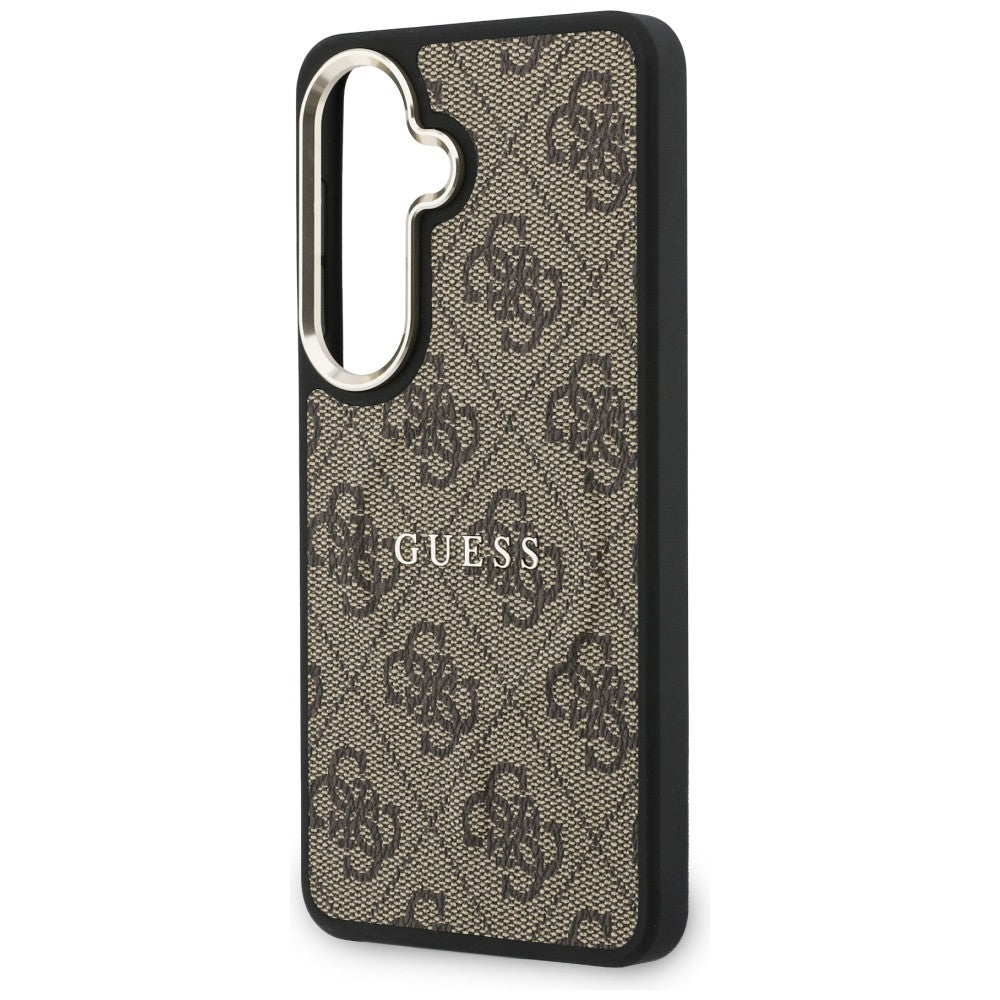 Handyhülle für Galaxy S26, Guess Hardcase Leather Logo MagSafe, Braun mit Classic Logo Guess