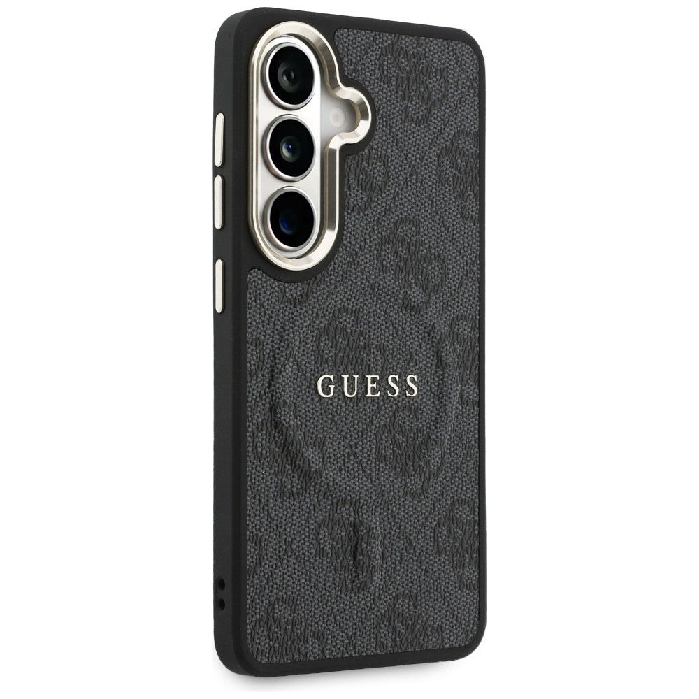 Handyhülle für Galaxy S26, Guess Hardcase Leather Logo MagSafe, Schwarz mit Classic Logo Guess