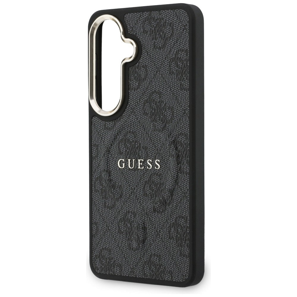 Handyhülle für Galaxy S26, Guess Hardcase Leather Logo MagSafe, Schwarz mit Classic Logo Guess