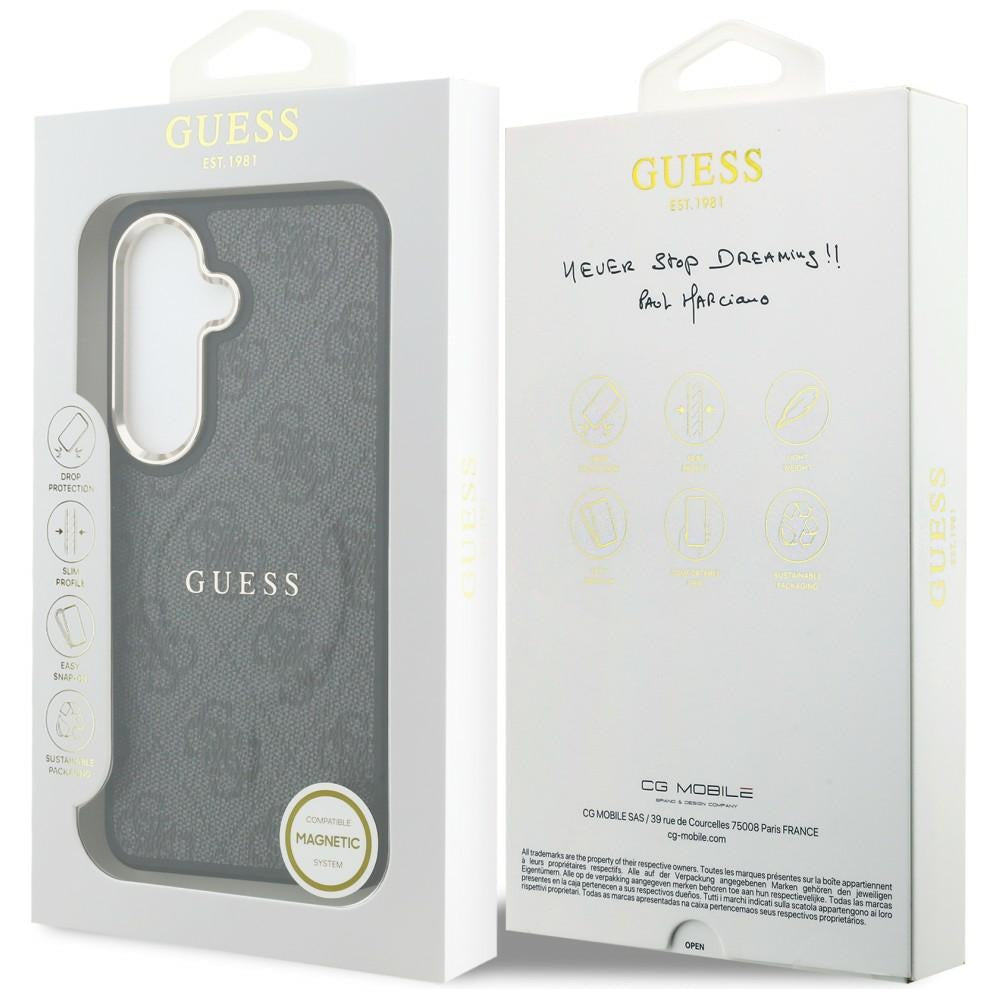 Handyhülle für Galaxy S26, Guess Hardcase Leather Logo MagSafe, Schwarz mit Classic Logo Guess