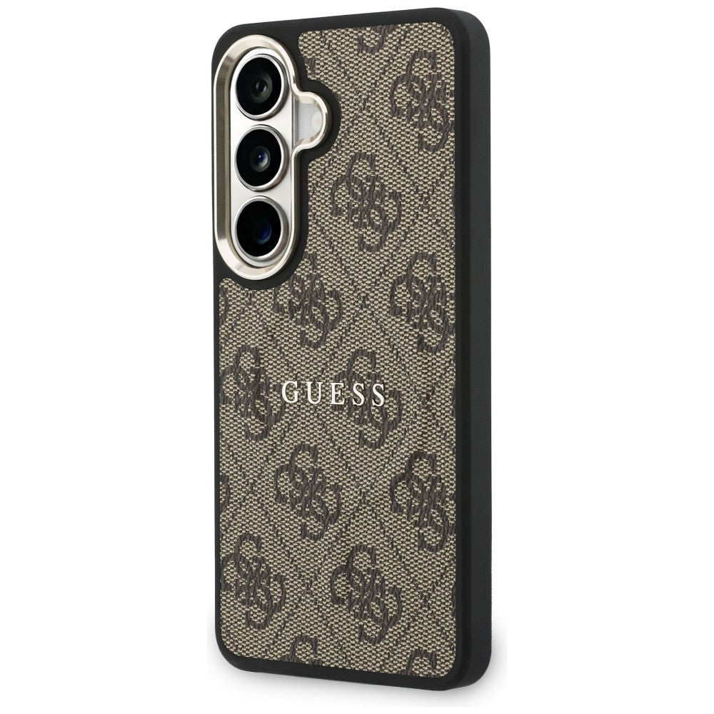 Handyhülle für Galaxy S26 Plus, Guess Hardcase Leather Logo MagSafe, Braun mit Classic Logo Guess