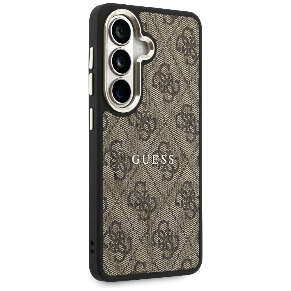 Handyhülle für Galaxy S26 Plus, Guess Hardcase Leather Logo MagSafe, Braun mit Classic Logo Guess