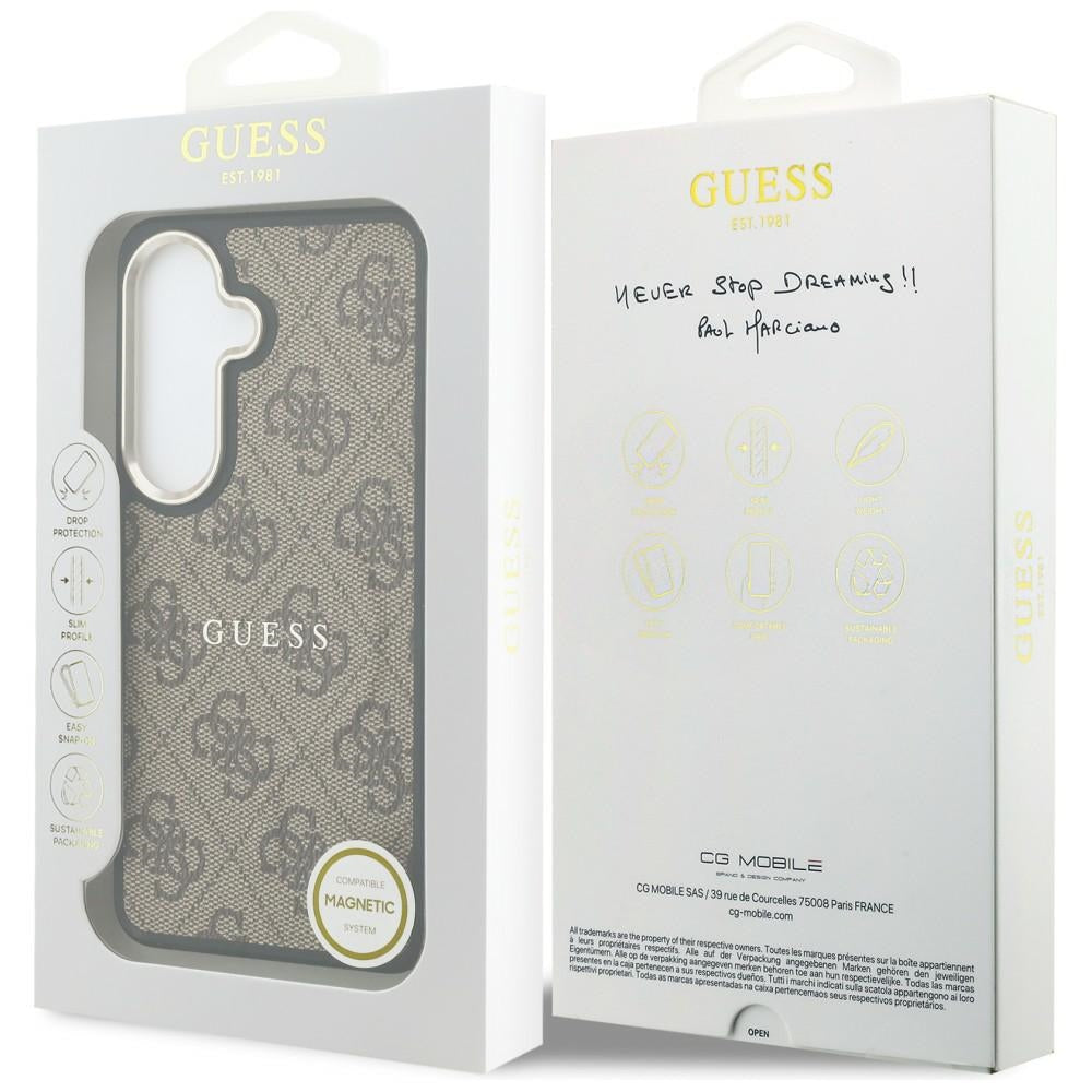 Handyhülle für Galaxy S26 Plus, Guess Hardcase Leather Logo MagSafe, Braun mit Classic Logo Guess