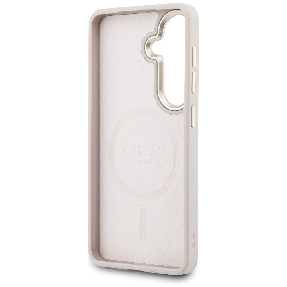 Handyhülle für Galaxy S26, Guess Hardcase Leather Logo MagSafe, Rosa mit Classic Logo Guess