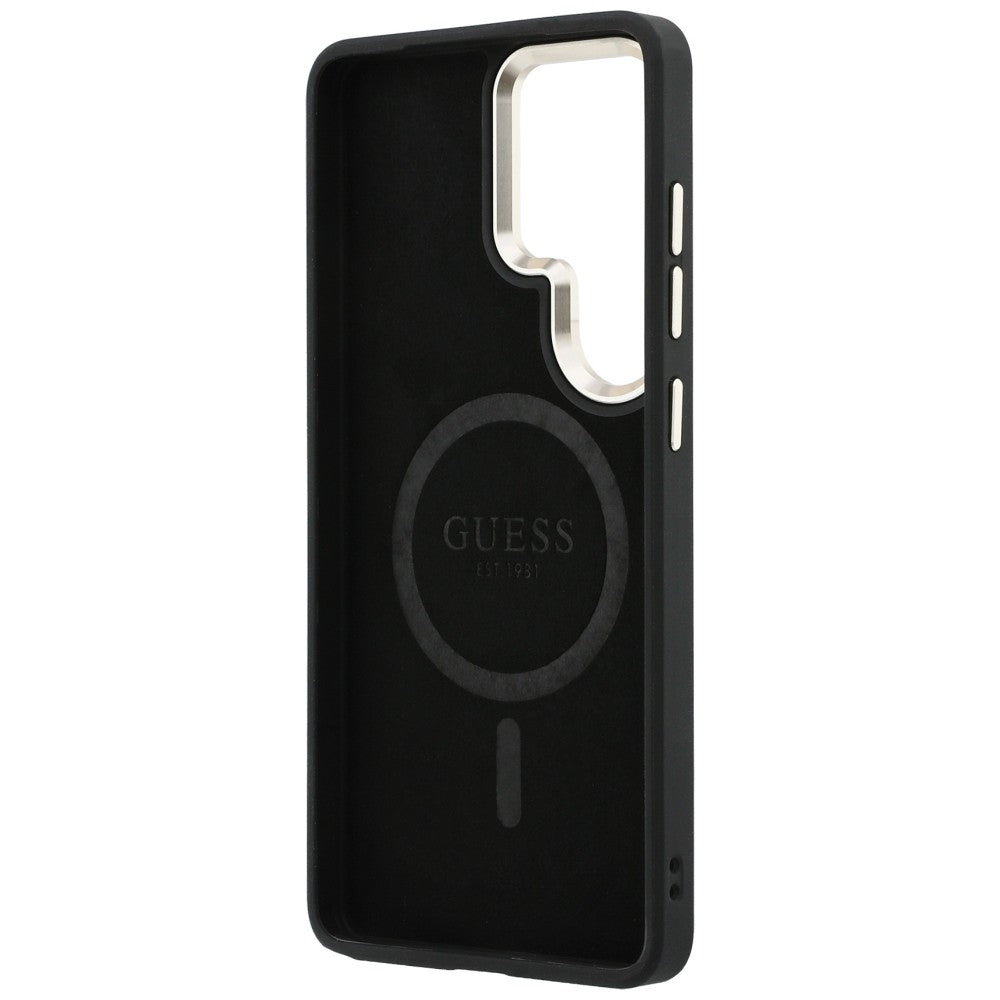 Handyhülle für Galaxy S26 Ultra, Guess Hardcase Leather Logo MagSafe, Braun mit Classic Logo Guess