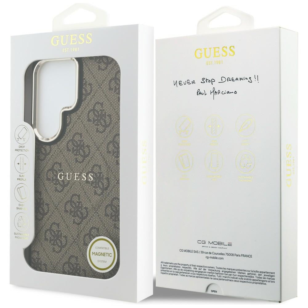Handyhülle für Galaxy S26 Ultra, Guess Hardcase Leather Logo MagSafe, Braun mit Classic Logo Guess