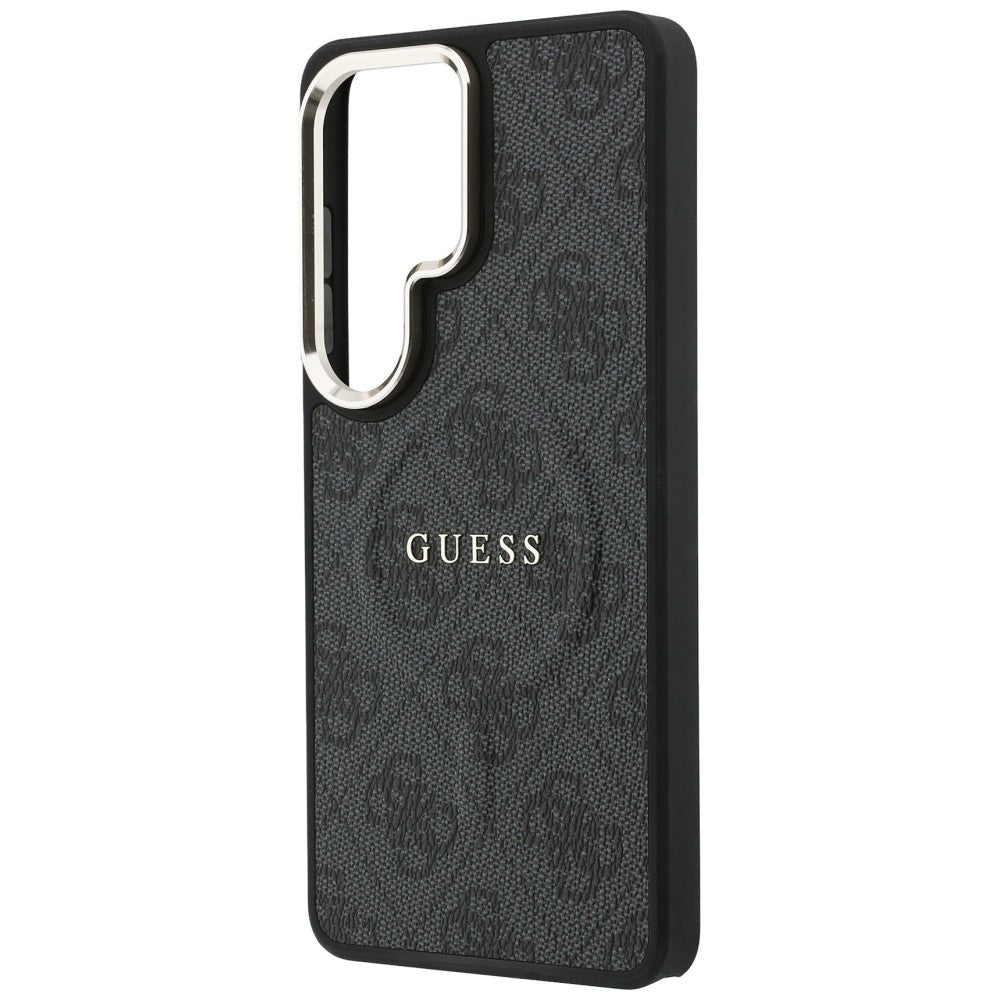Handyhülle für Galaxy S26 Ultra, Guess Hardcase Leather Logo MagSafe, Schwarz mit Classic Logo Guess