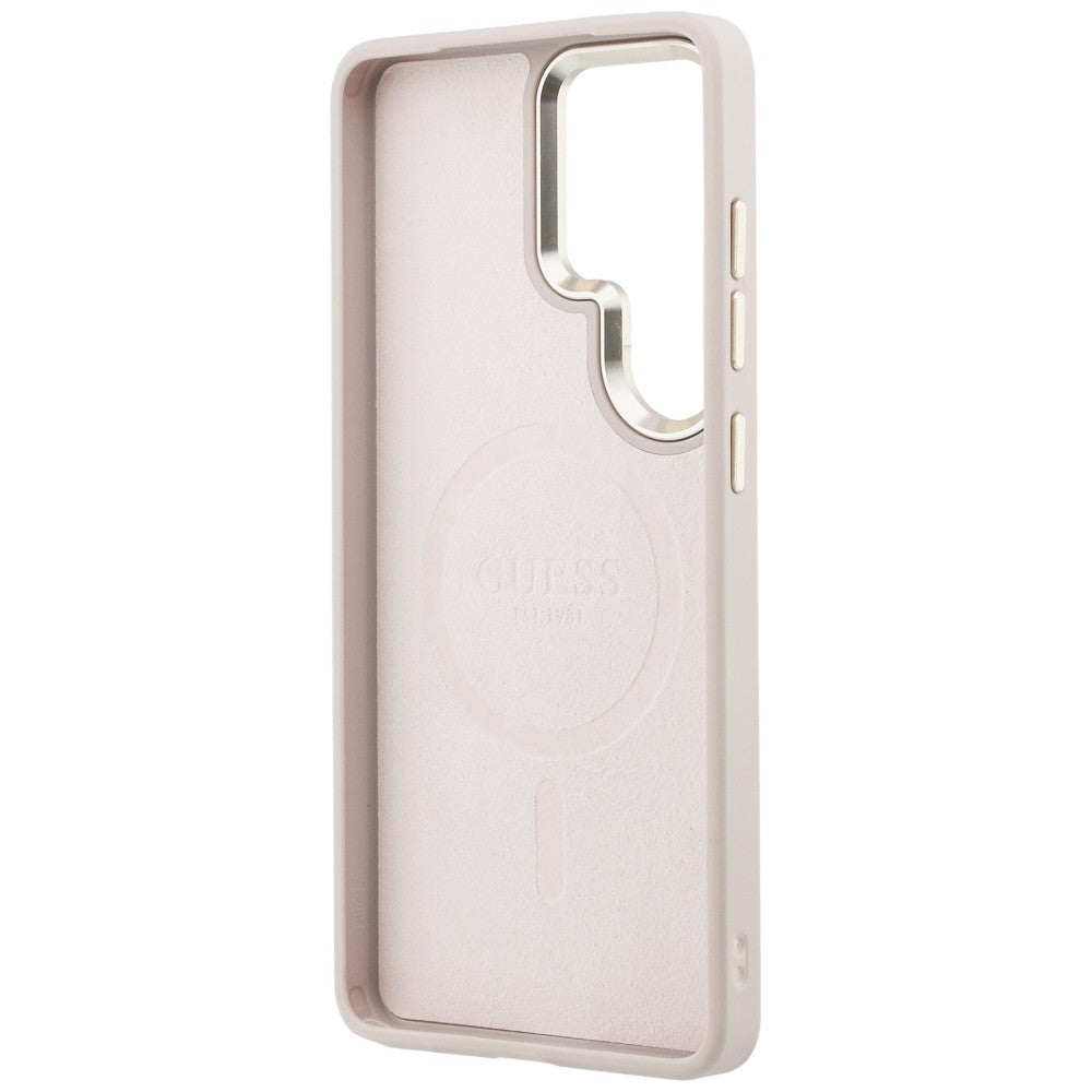 Handyhülle für Galaxy S26 Ultra, Guess Hardcase Leather Logo MagSafe, Rosa mit Classic Logo Guess