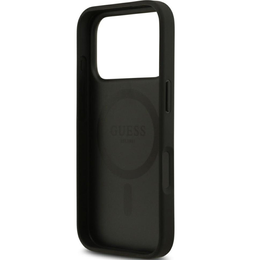 Handyhülle für iPhone 17 Pro Max, Guess Hardcase 4G Flowers Print mit MagSafe, Schwarz mit floralem Muster