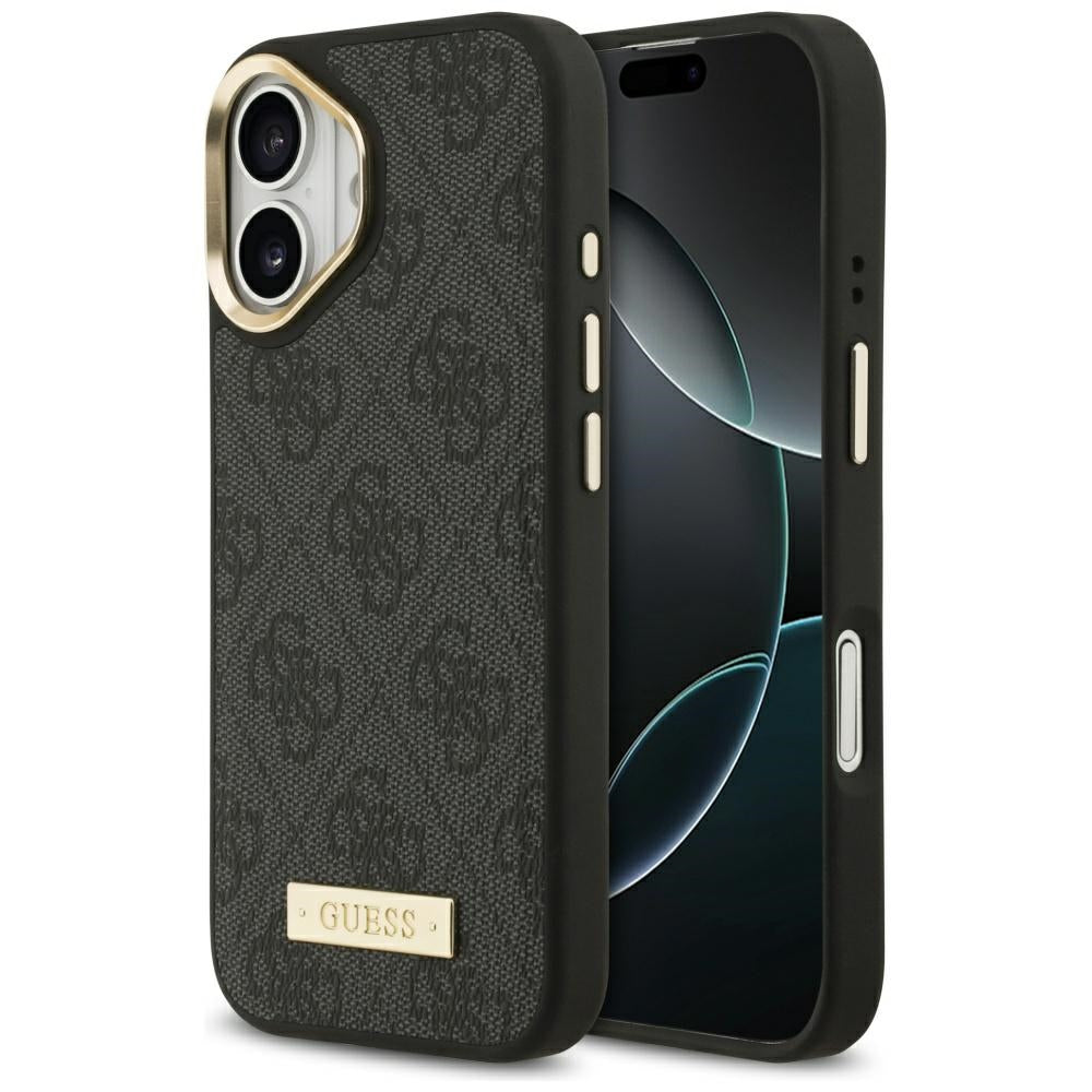 Handyhülle für iPhone 17, Guess 4G Logo Plate mit MagSafe, Schwarz