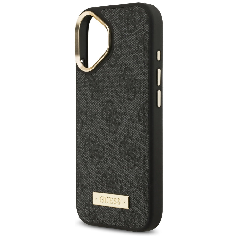 Handyhülle für iPhone 17, Guess 4G Logo Plate mit MagSafe, Schwarz