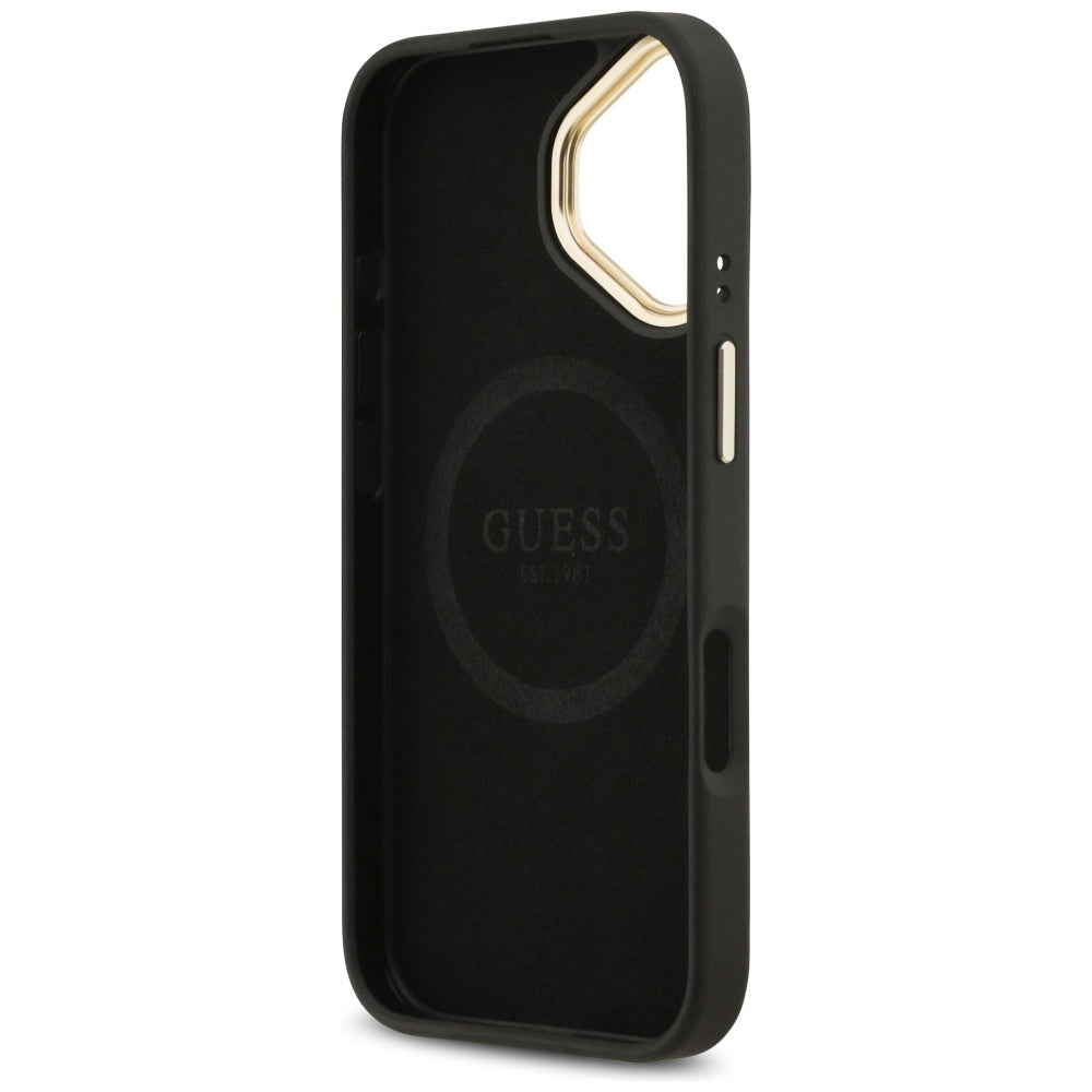 Handyhülle für iPhone 17, Guess 4G Logo Plate mit MagSafe, Schwarz
