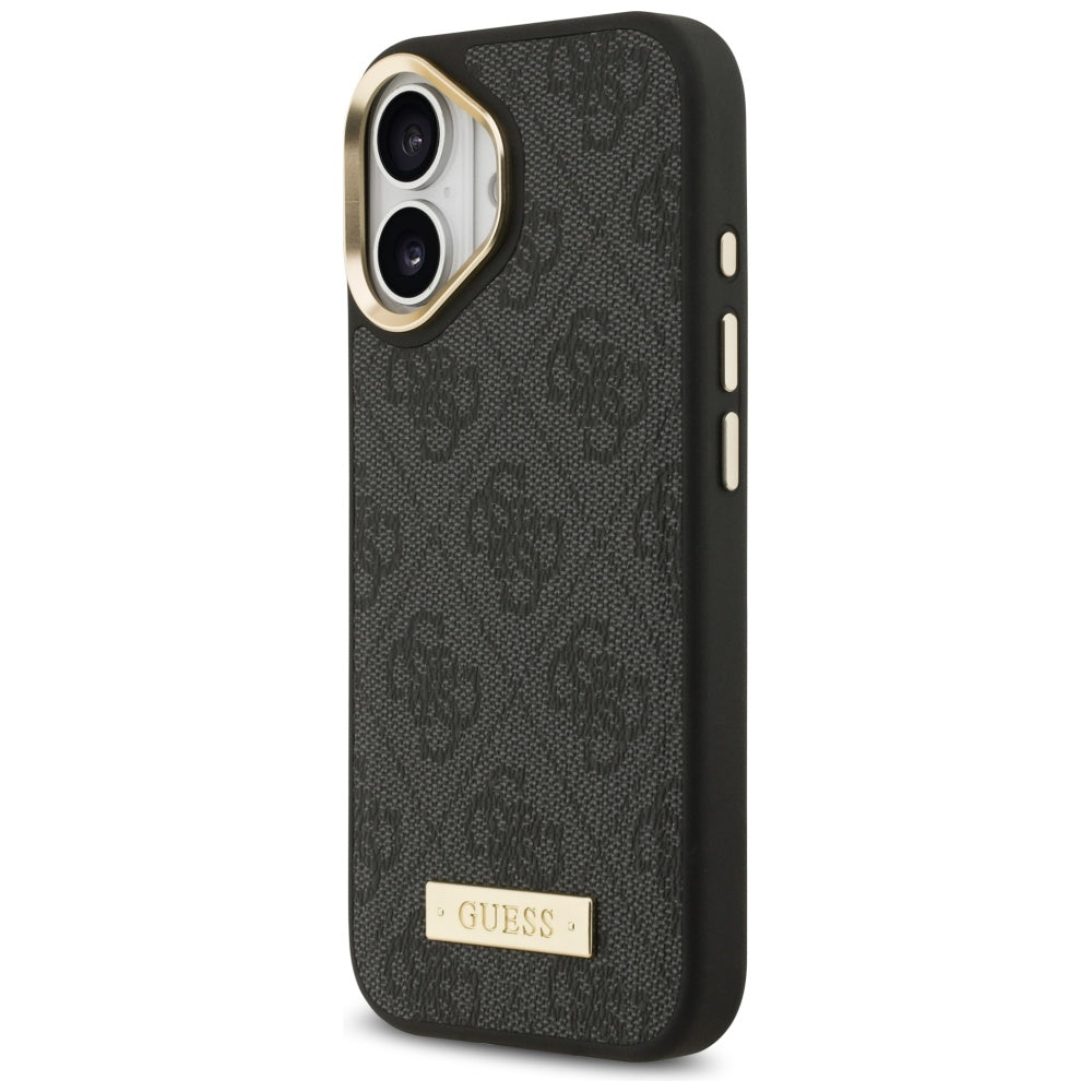 Handyhülle für iPhone 17, Guess 4G Logo Plate mit MagSafe, Schwarz