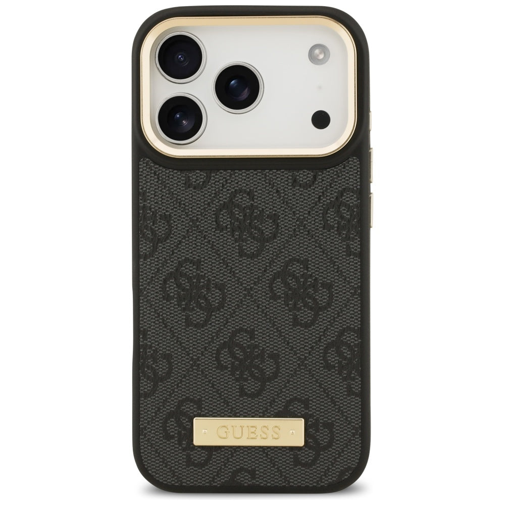 Handyhülle für iPhone 17 Pro, Guess 4G Logo Plate mit MagSafe, Schwarz