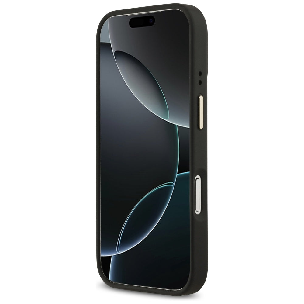 Handyhülle für iPhone 17 Pro, Guess 4G Logo Plate mit MagSafe, Schwarz