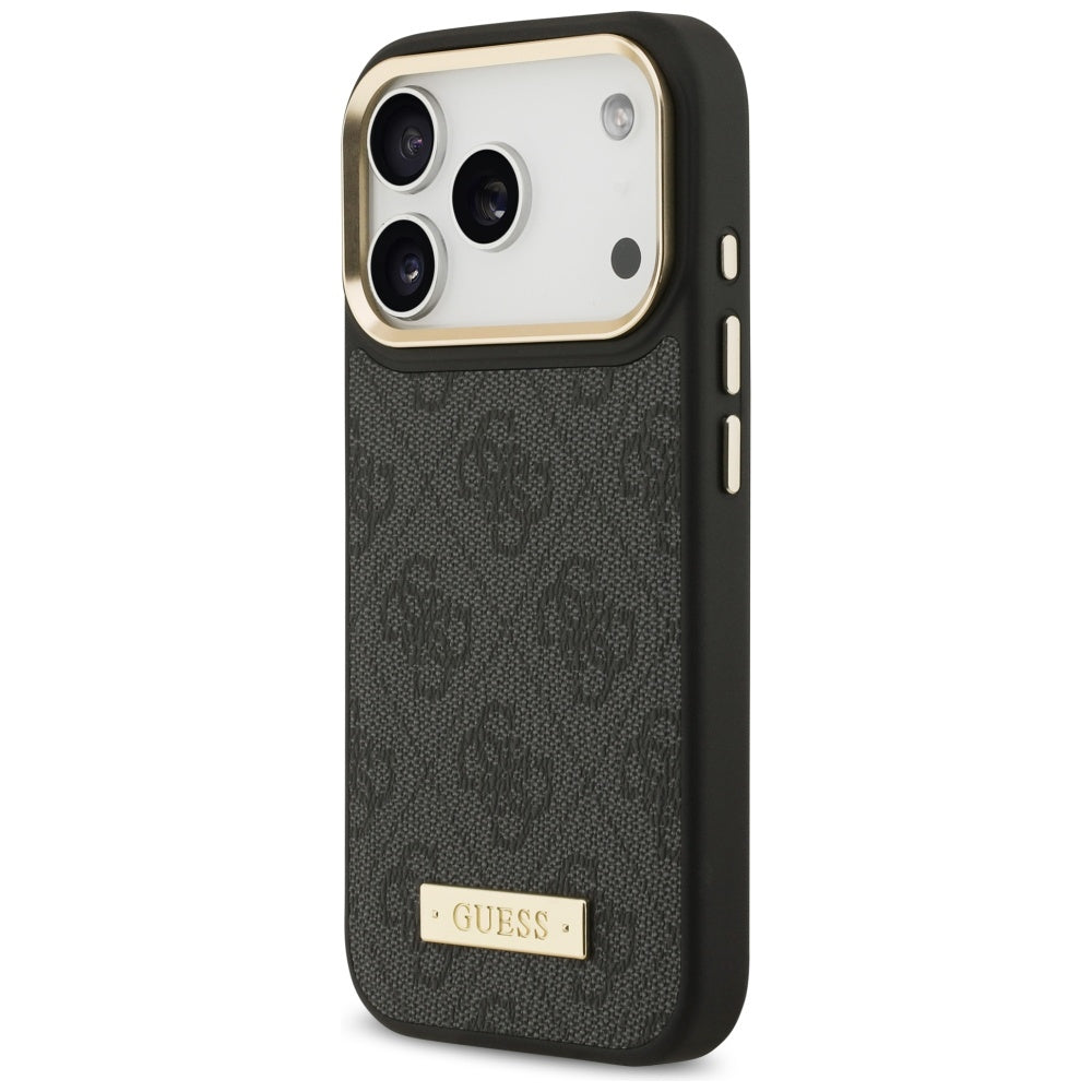 Handyhülle für iPhone 17 Pro, Guess 4G Logo Plate mit MagSafe, Schwarz