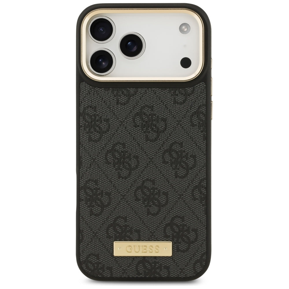 Handyhülle für iPhone 17 Pro Max, Guess 4G Logo Plate mit MagSafe, Schwarz