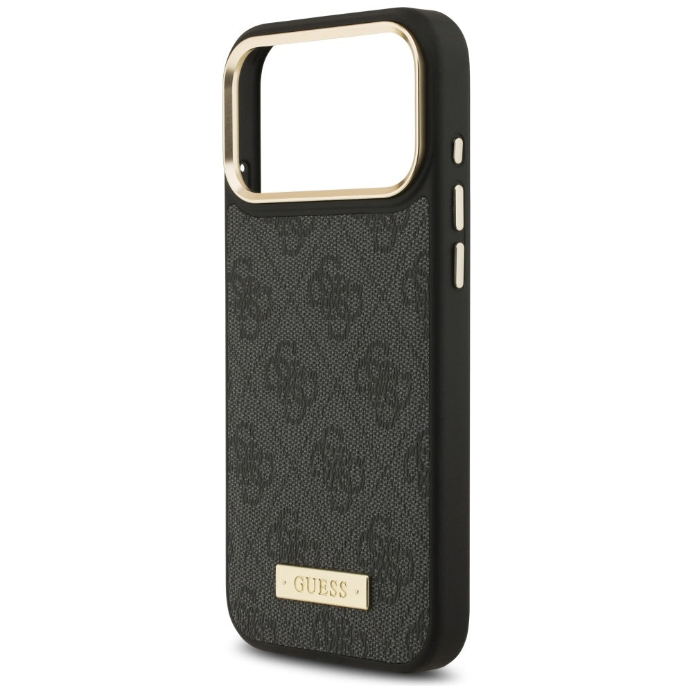 Handyhülle für iPhone 17 Pro Max, Guess 4G Logo Plate mit MagSafe, Schwarz