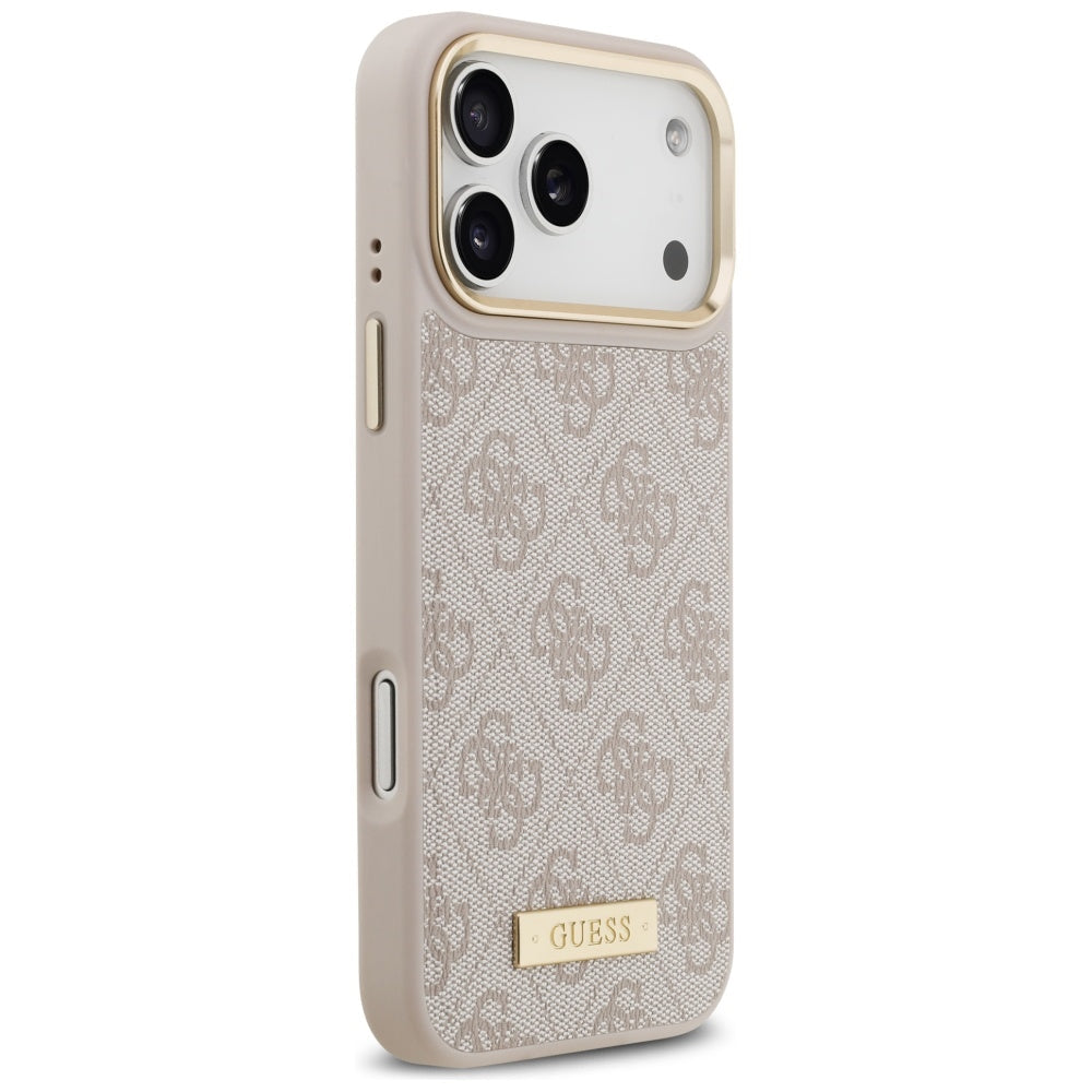 Handyhülle für iPhone 17 Pro Max, Guess 4G Logo Plate mit MagSafe, Rosa