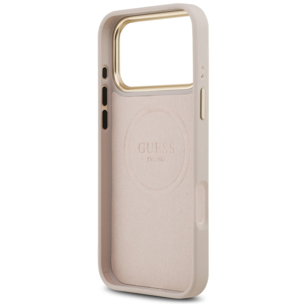 Handyhülle für iPhone 17 Pro Max, Guess 4G Logo Plate mit MagSafe, Rosa