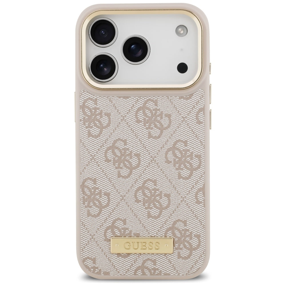 Handyhülle für iPhone 17 Pro, Guess 4G Logo Plate mit MagSafe, Rosa