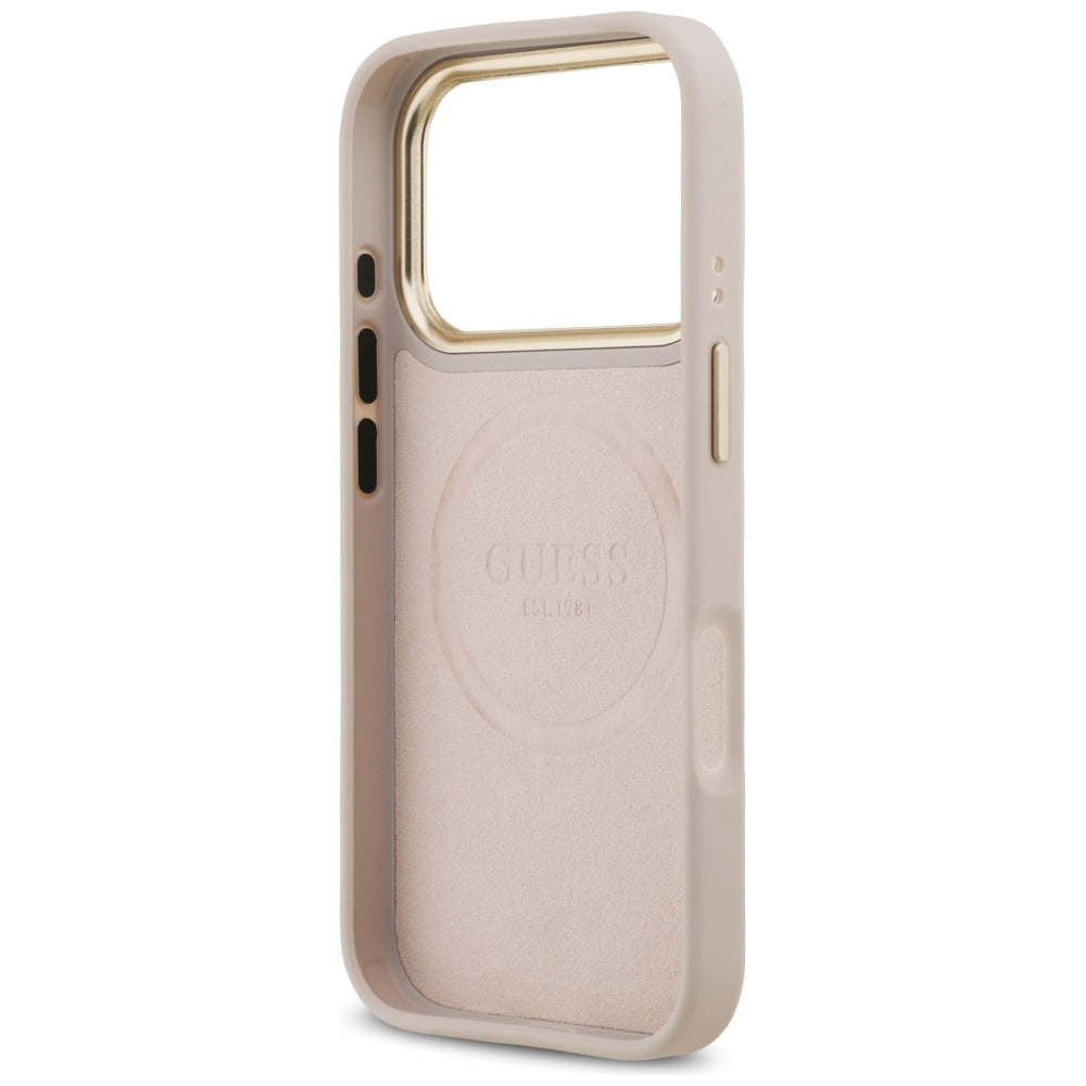 Handyhülle für iPhone 17 Pro, Guess 4G Logo Plate mit MagSafe, Rosa