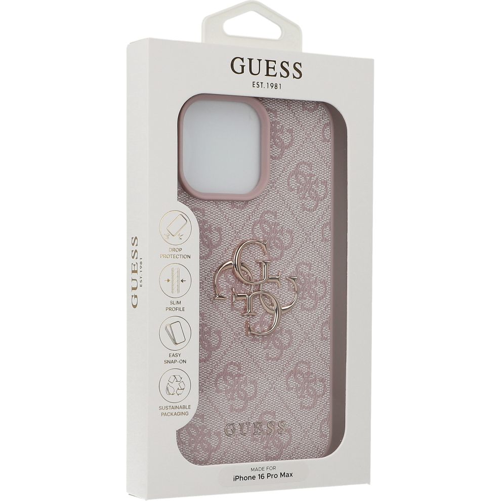 Handyhülle für iPhone 16 Pro Max, Guess Hardcase 4G Big Metal Logo, Rosa