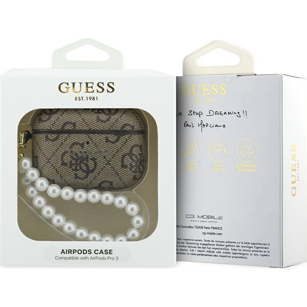 Schutzhülle Guess 4G Pearl Strap Case für AirPods Pro 3, Braun