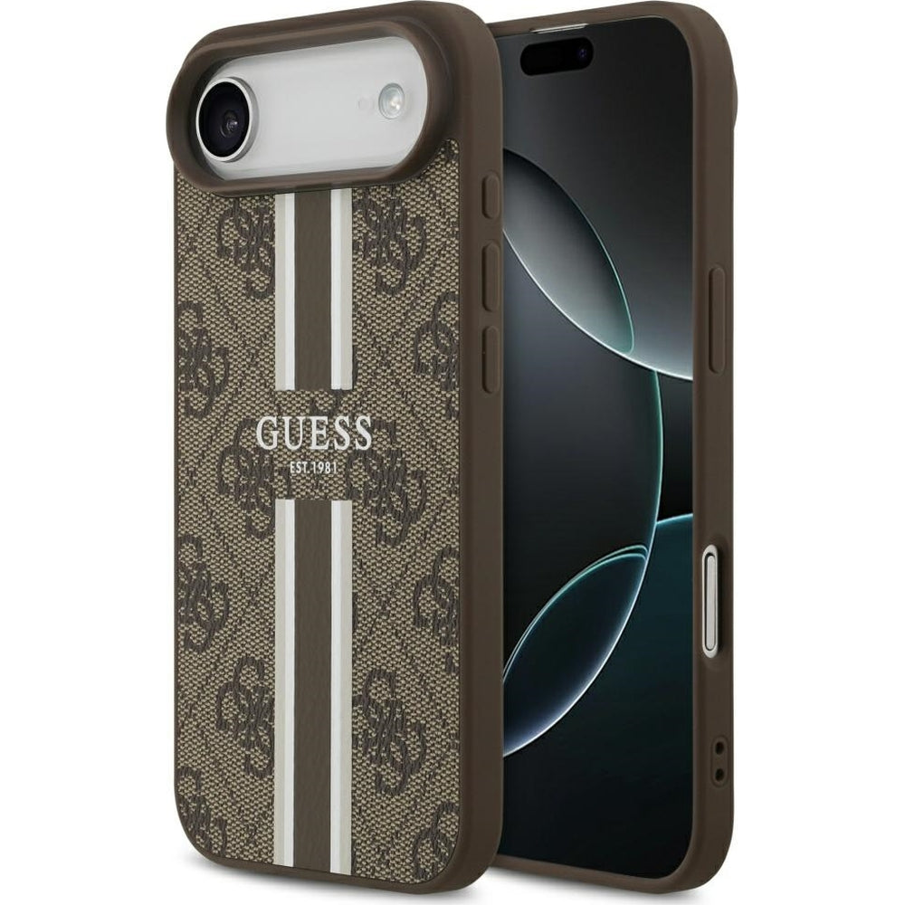 Handyhülle für iPhone Air, Guess Hardcase 4G Printed Stripes mit MagSafe, Braun