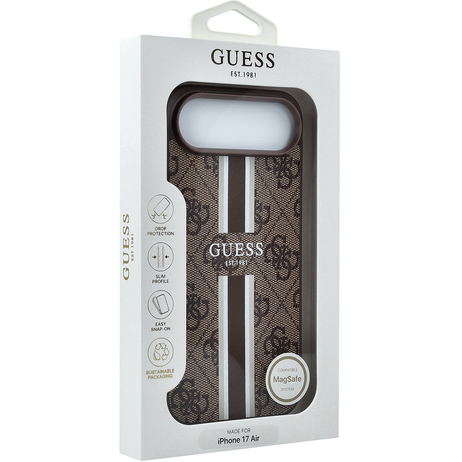 Handyhülle für iPhone Air, Guess Hardcase 4G Printed Stripes mit MagSafe, Braun
