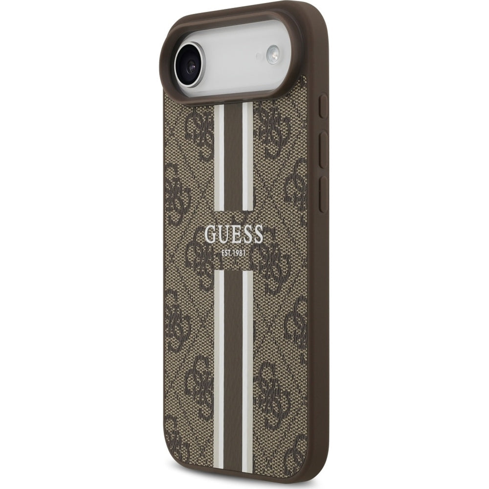 Handyhülle für iPhone Air, Guess Hardcase 4G Printed Stripes mit MagSafe, Braun
