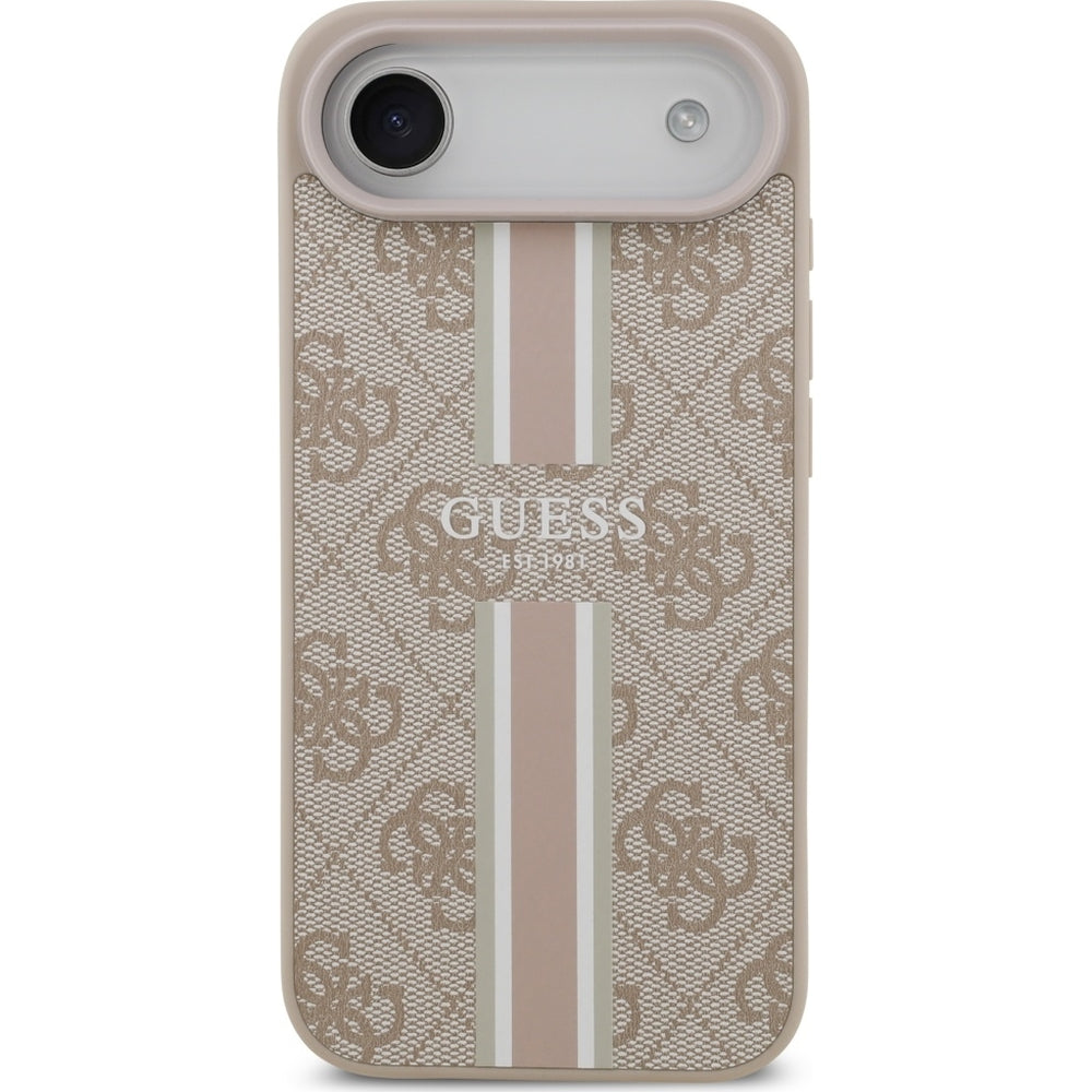 Handyhülle für iPhone Air, Guess Hardcase 4G Printed Stripes mit MagSafe, Rosa mit Goldenen Elementen