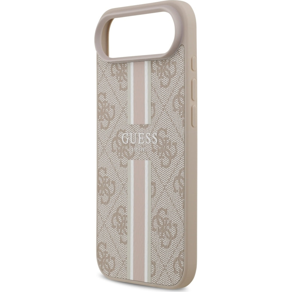 Handyhülle für iPhone Air, Guess Hardcase 4G Printed Stripes mit MagSafe, Rosa mit Goldenen Elementen