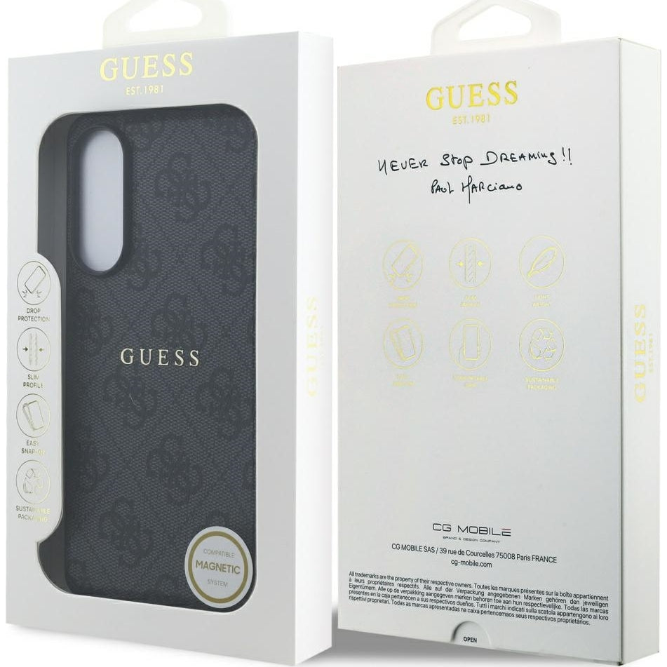 Handyhülle für Galaxy S25 Edge, Guess Hardcase 4G Ring Classic Logo MagSafe, Schwarz