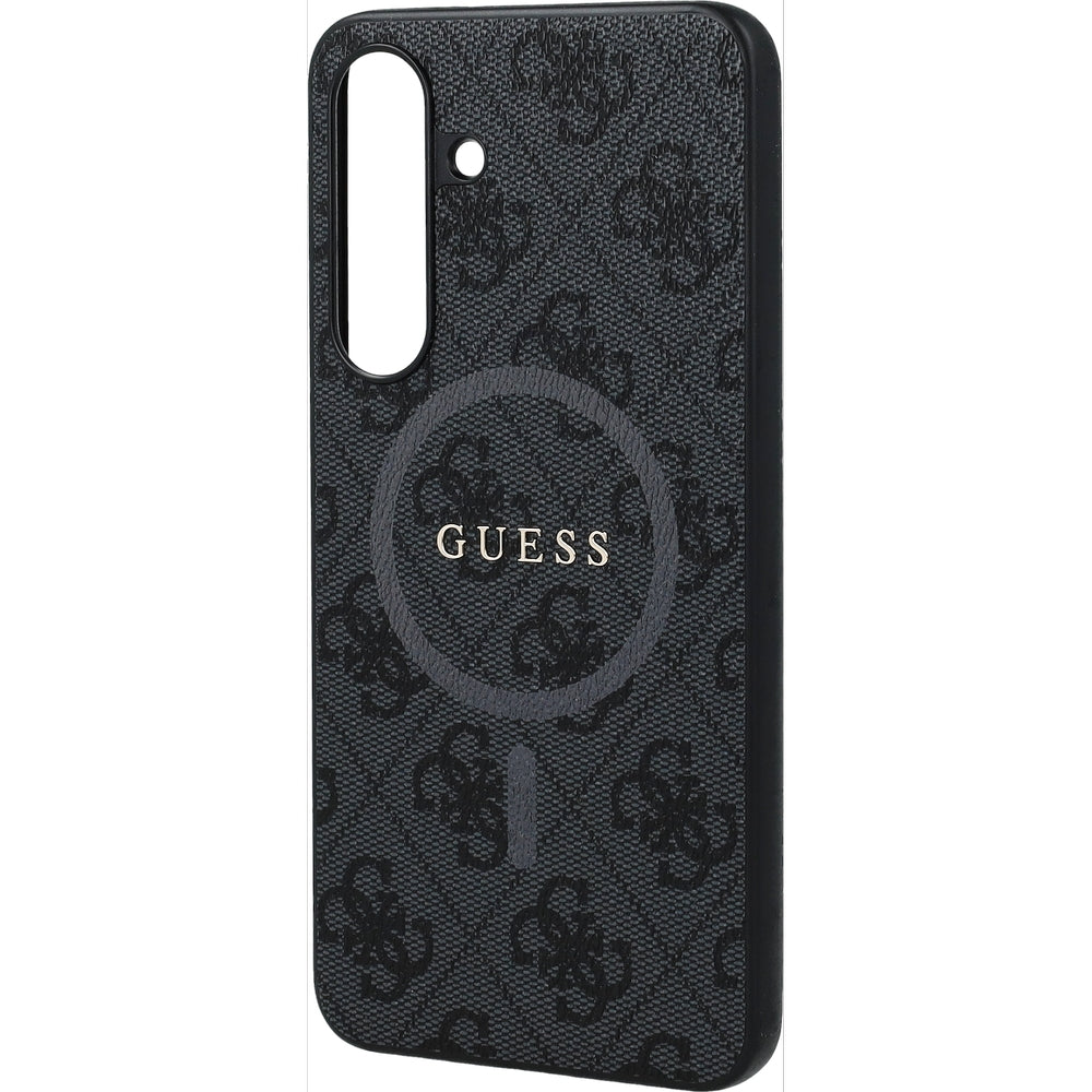 Handyhülle für Galaxy S25 FE, Guess Hardcase 4G Ring Classic Logo mit MagSafe, Schwarz mit Goldenen Elementen