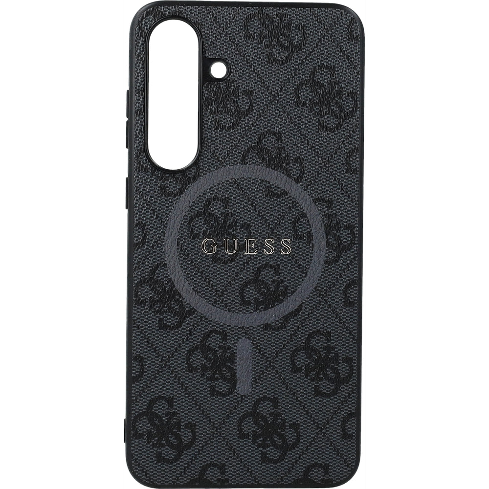 Handyhülle für Galaxy S25 FE, Guess Hardcase 4G Ring Classic Logo mit MagSafe, Schwarz mit Goldenen Elementen