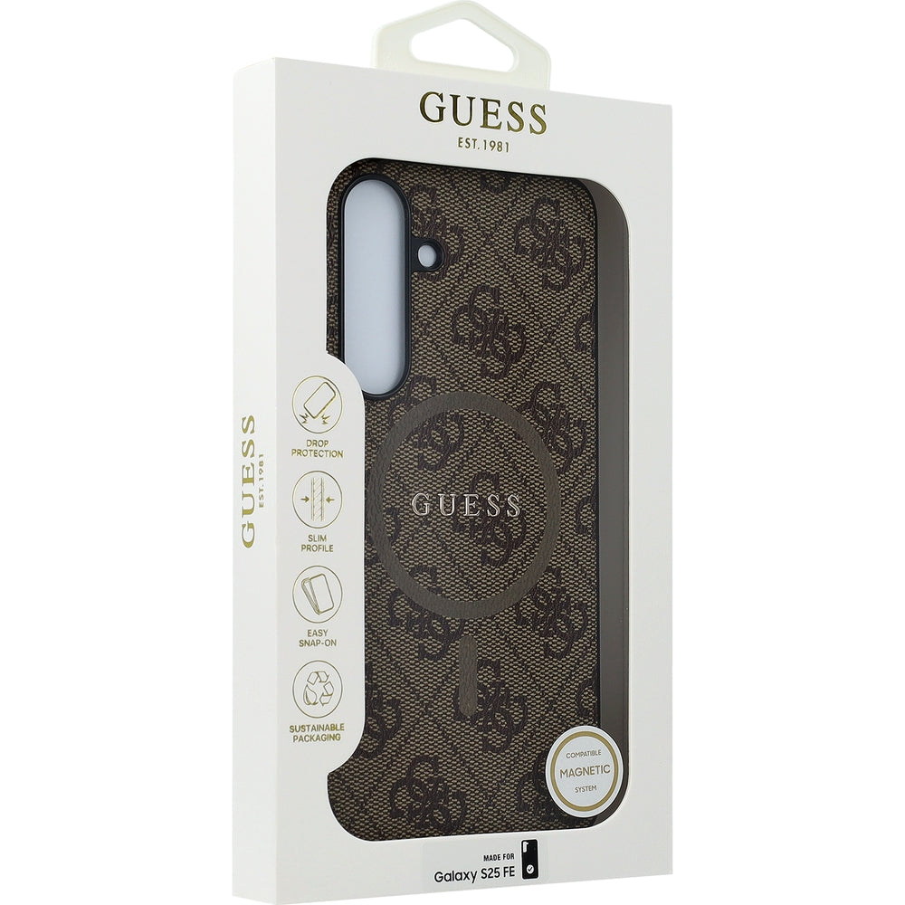 Handyhülle für Galaxy S25 FE, Guess Hardcase 4G Ring Classic Logo mit MagSafe, Braun