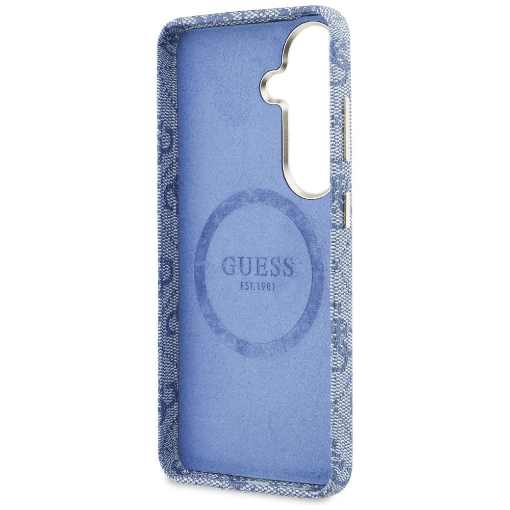Handyhülle für Galaxy S26, Guess Saffiano Classic Logo MagSafe, Blau mit Classic Logo Guess