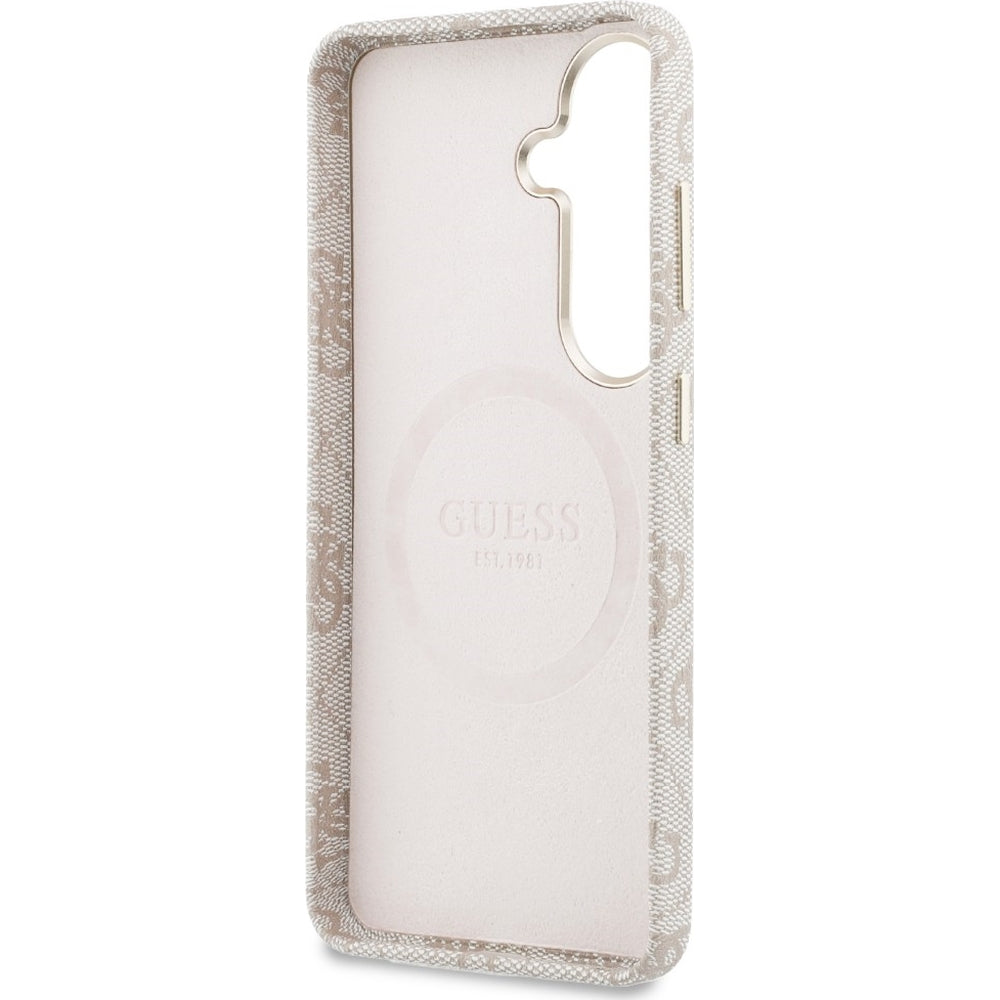 Handyhülle für Galaxy S26, Guess Saffiano Classic Logo MagSafe, Rosa mit Classic Logo Guess