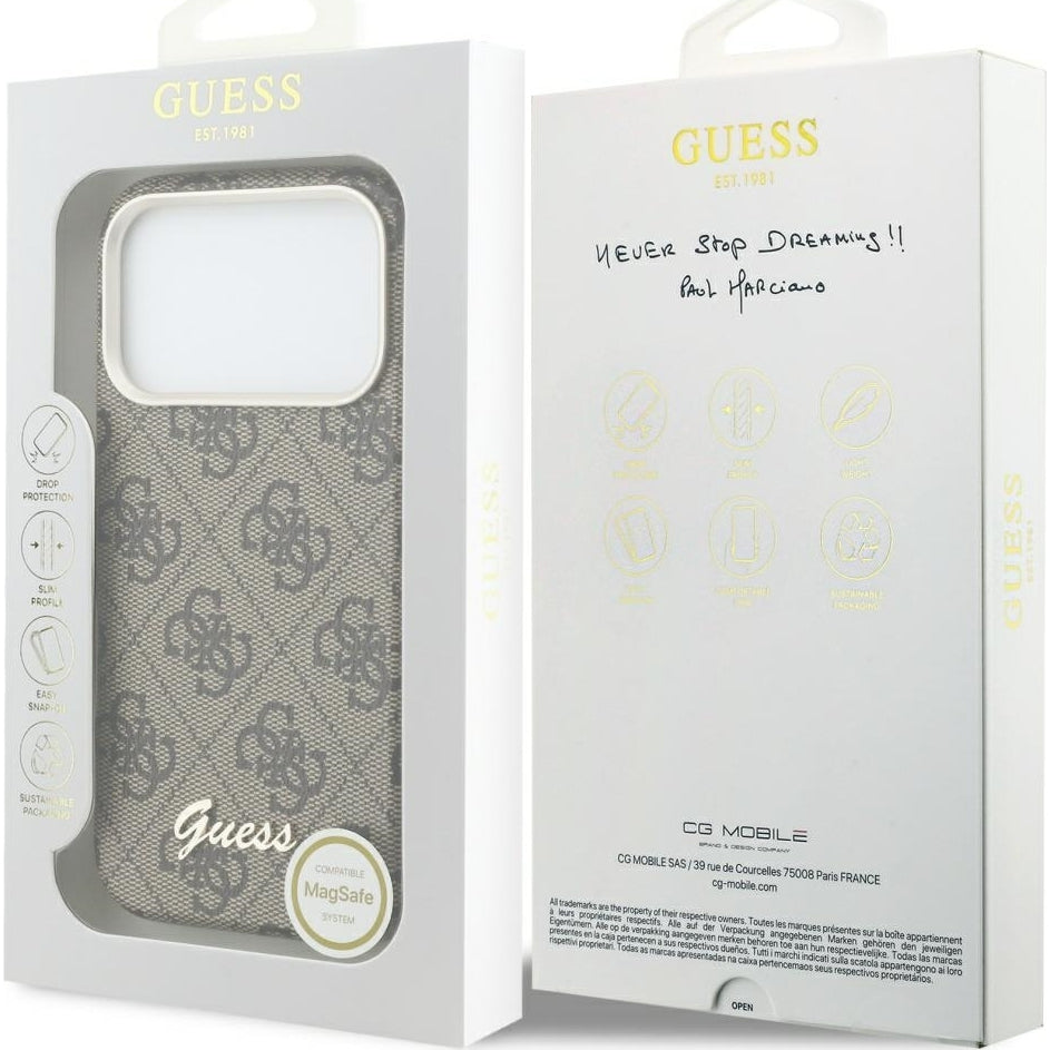 Handyhülle für iPhone 17 Pro Max, Guess Script 4G Logo für MagSafe , Braun