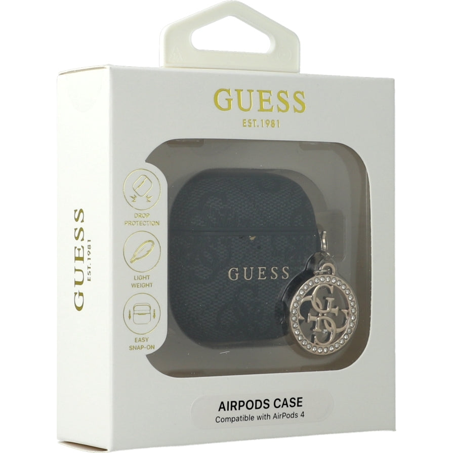 Schutzhülle Guess Strass 4G Charm Case für AirPods 4, Schwarz