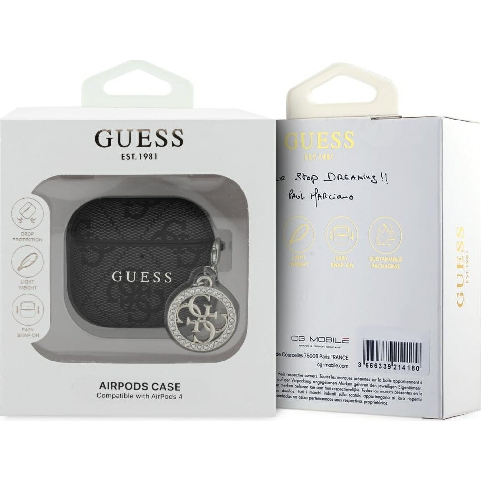 Schutzhülle Guess Strass 4G Charm Case für AirPods 4, Schwarz